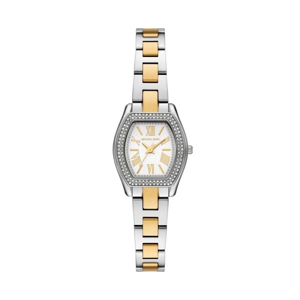 Micheal Kors Womens Chelsea 3 Hand Two Tone Watch In Silver/Gold/White Dial