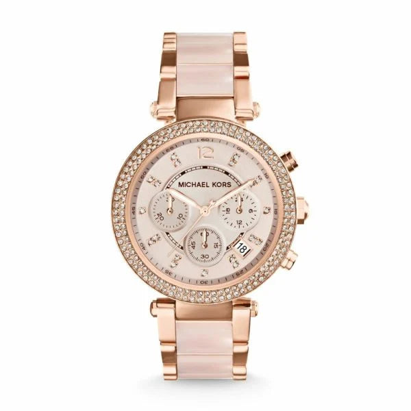 Michael Kors Rose Gold And Pink Chrono Watch