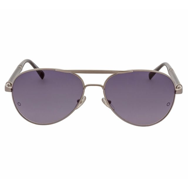 Mont Blanc Silver Frame Aviator Sunglasses For Men In Silver & Brown