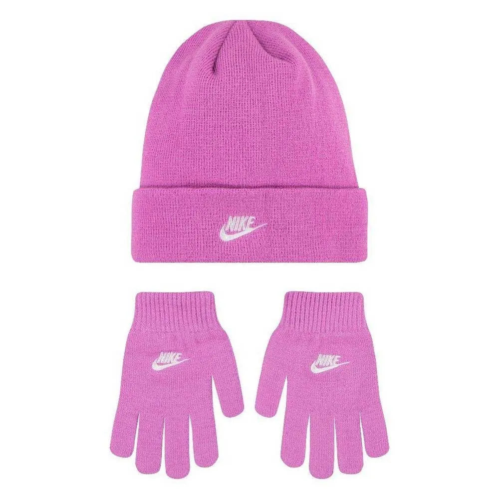 Nike Girls Futura Beanie And Glove Set In Sweet Beet