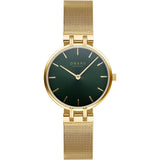 Obaku Womens Panel Basil Watch In Gold/Green Dial