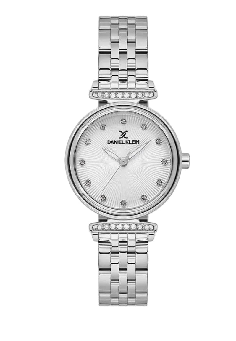 Daniel Klein Quartz Sunray Dial Stainless Steel Ladies Watch with Crystal Accents In Silver