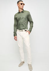 Polo Mens Essential Sateen Long Sleeves Shirt In Green