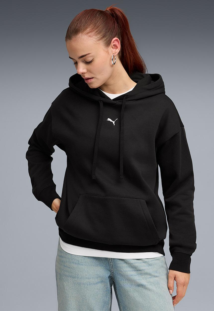 Puma Womens Centered cat Logo Relaxed Hoodie In Black