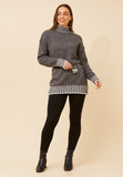 Izabel London Long Sleeve High Neck Extra Length Sweater In Charcoal