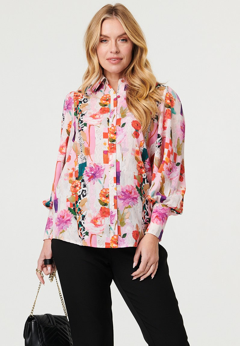 Stella Morgan Full Sleeve Printed Blouse In Multi Pink