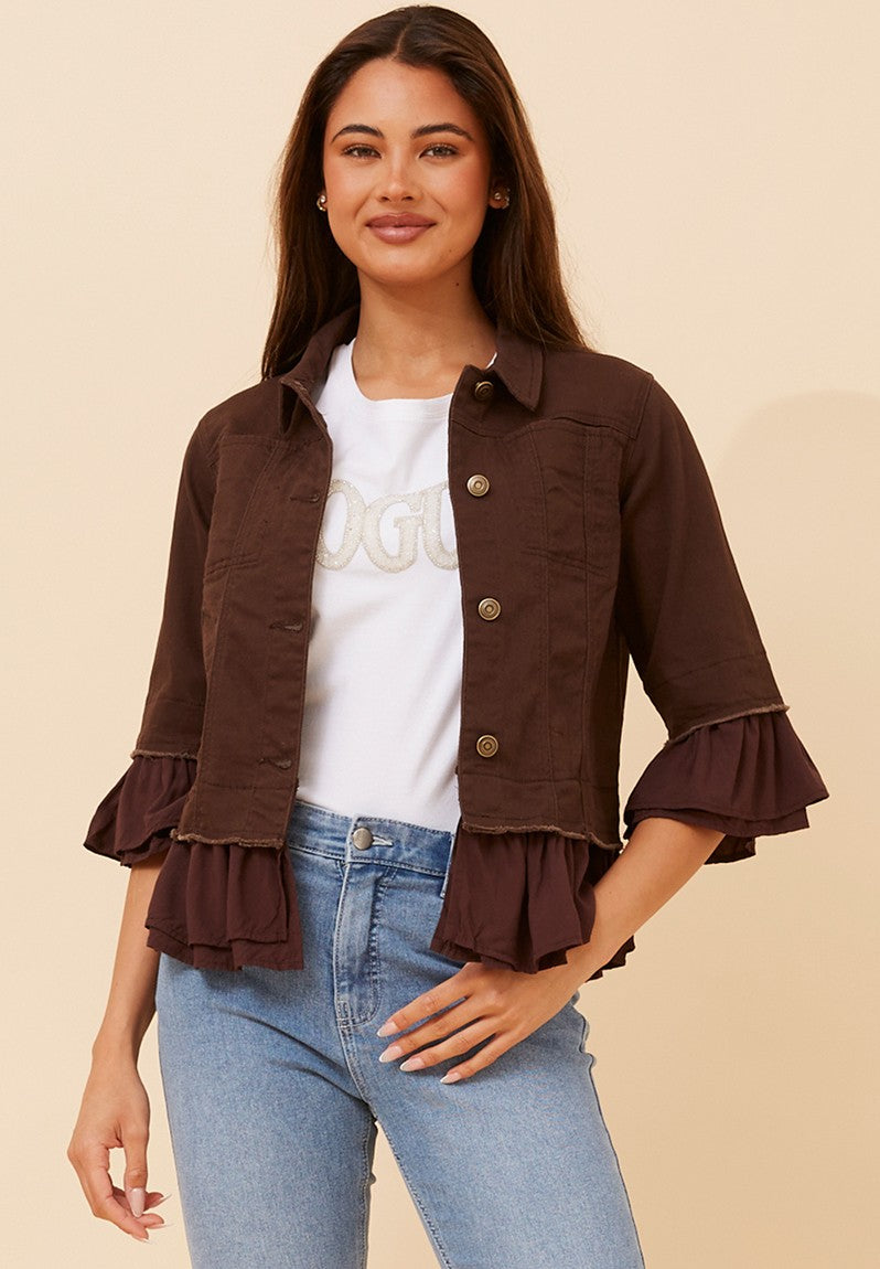 Stella Morgan 3/4 Sleeve With Frill Combin In Chocolate