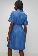 Stella Morgan Womens Half Sleeve Button Through Dress In Mid Wash Denim