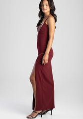 Sissyboy Maxi Dress with Straight Neckline In Burgandy