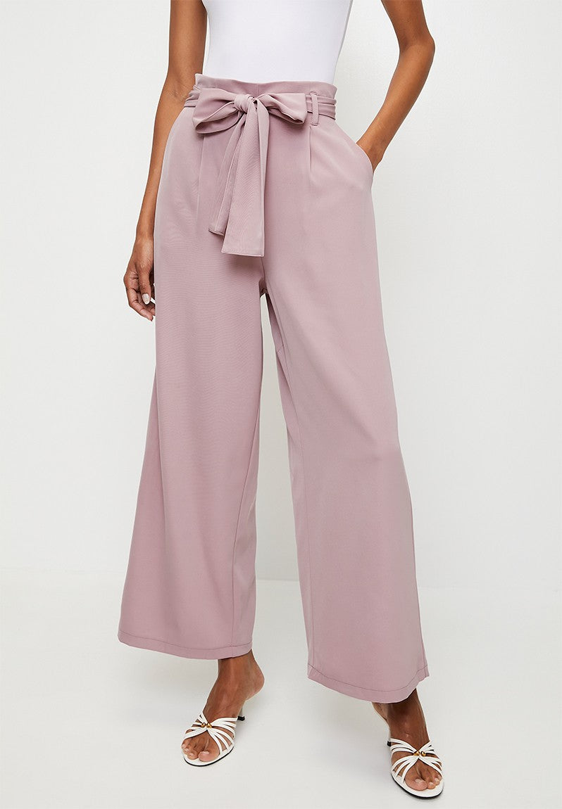 Izabel London High Waisted Elasicated Wide Pants In Dusty Pink