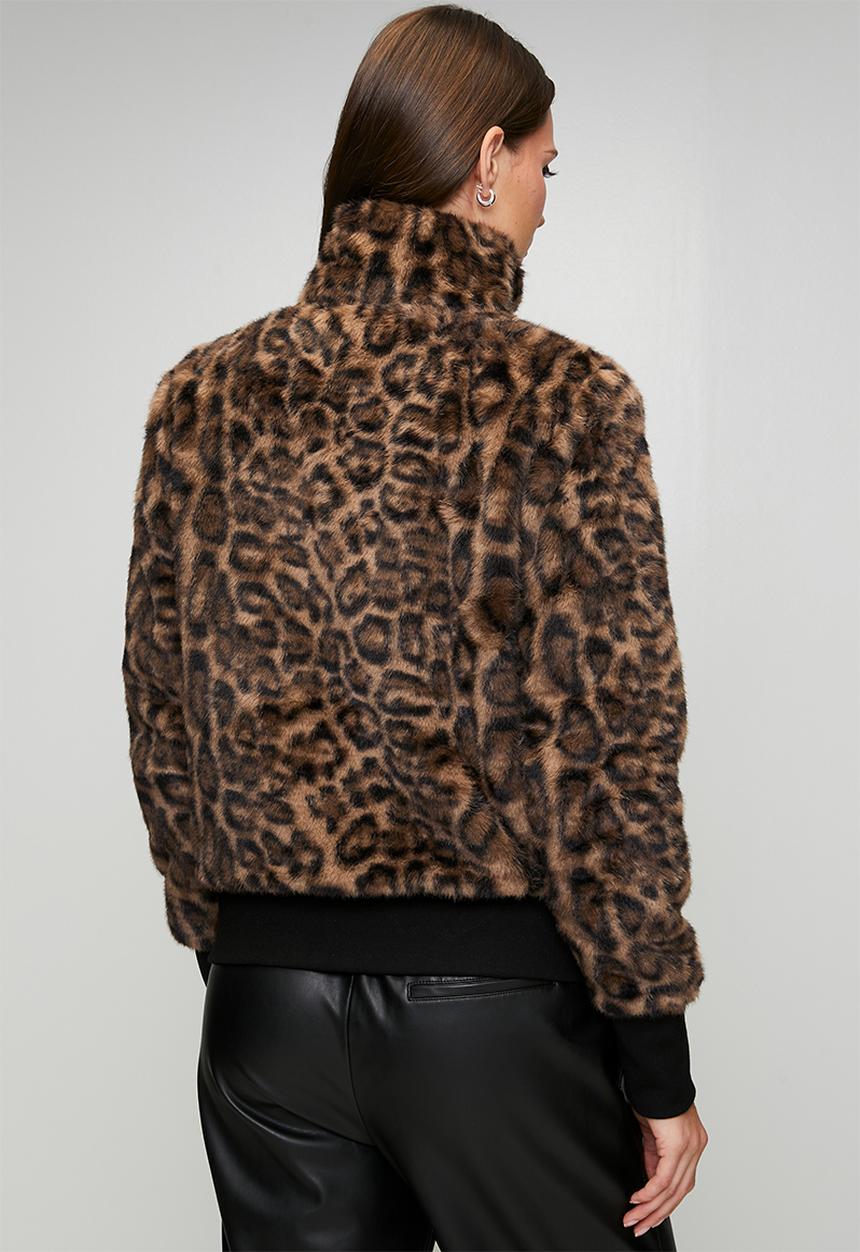 Stella Morgan Womens Animal Print Zip Through Faux Fur Jacket