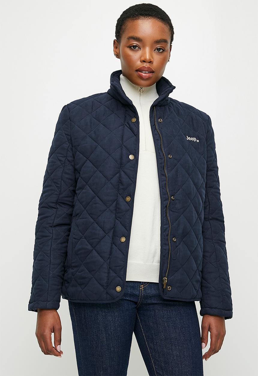 Jeep Womens Sherpa Lined Quilted Jacket In Navy