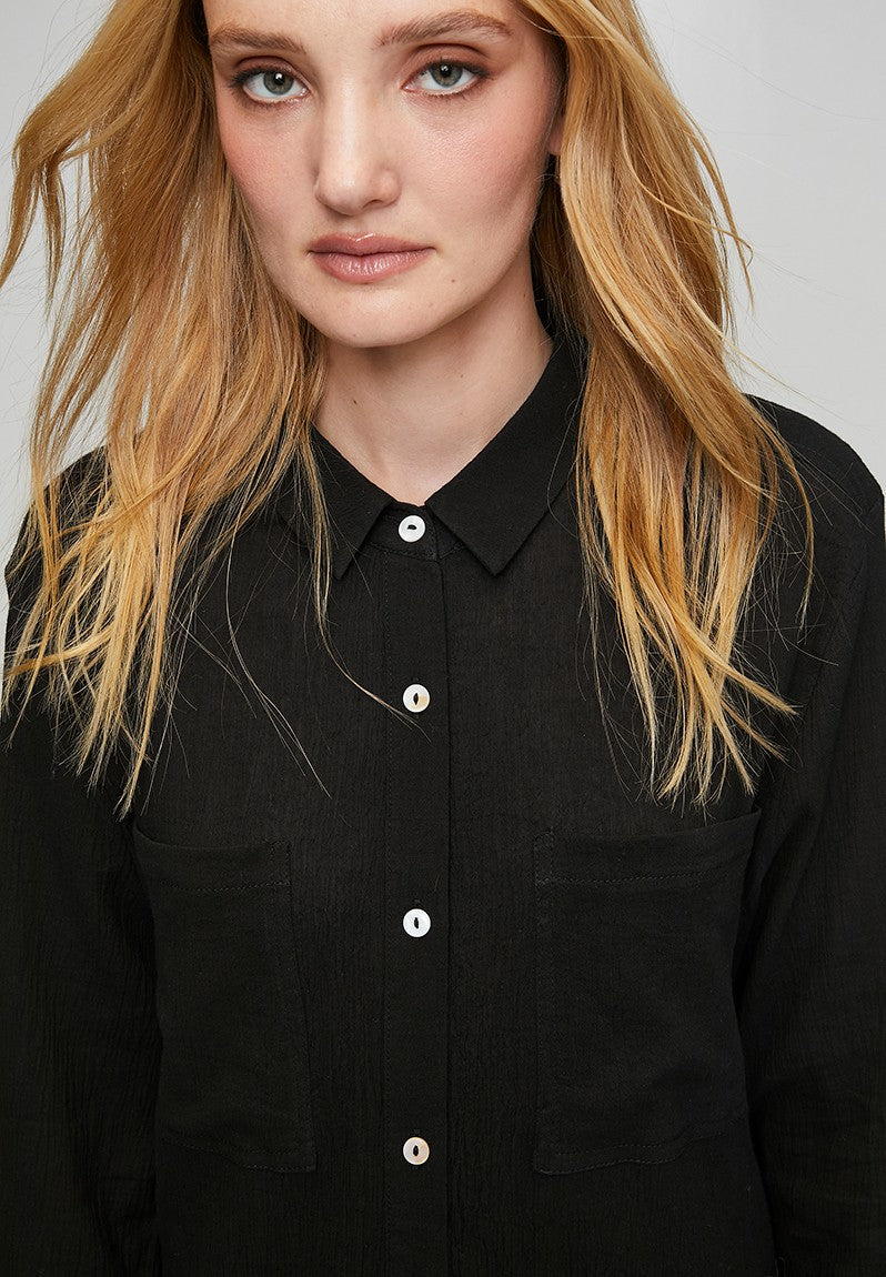 Izabel London Long sleeve Button Through Shirt Dress In Black