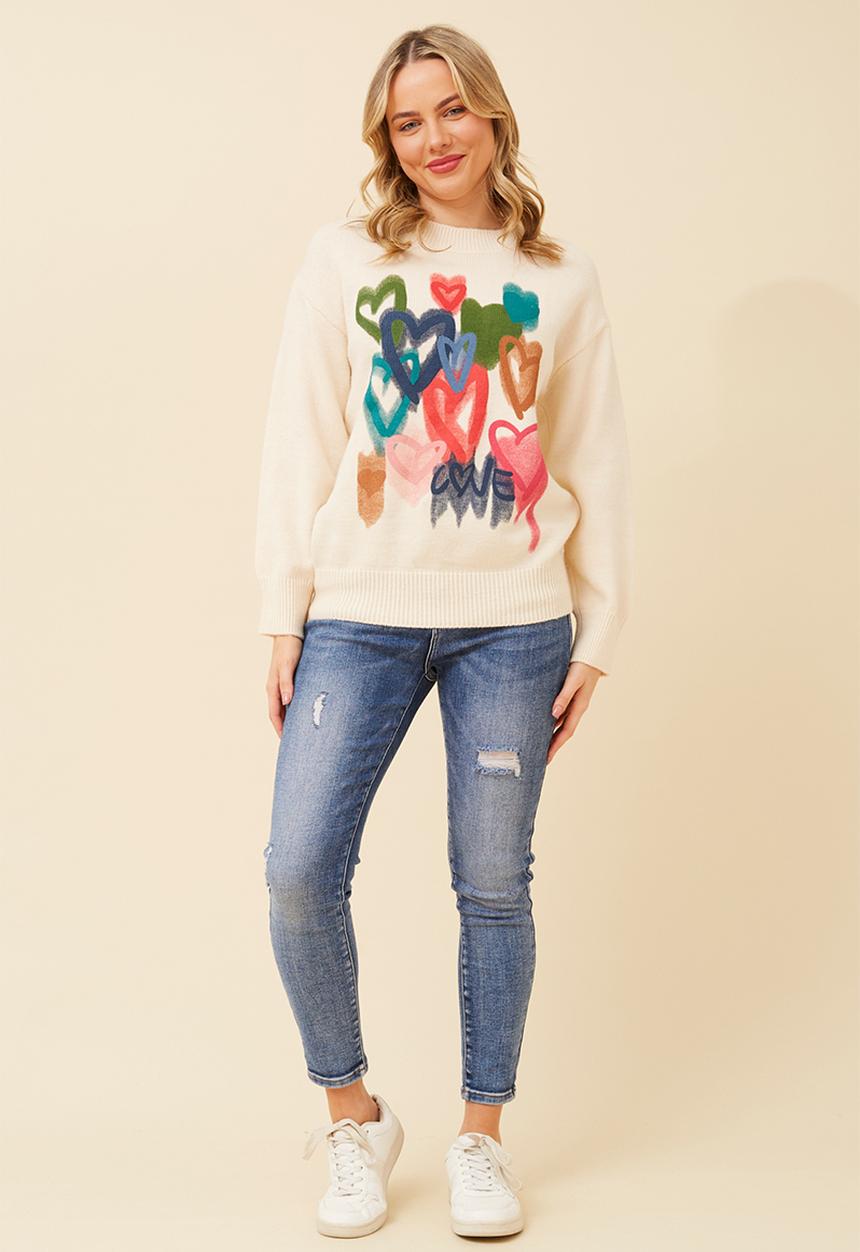 Stella Morgan Womans Printed Screw Neck Sweater In Cream