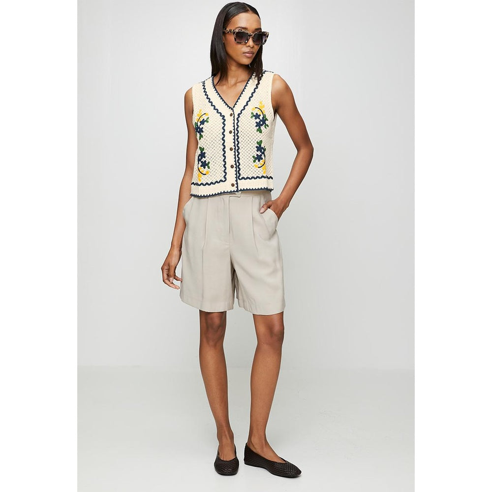 Mandi Womens Sleeveless Knitted Vest Top In Natural Multi