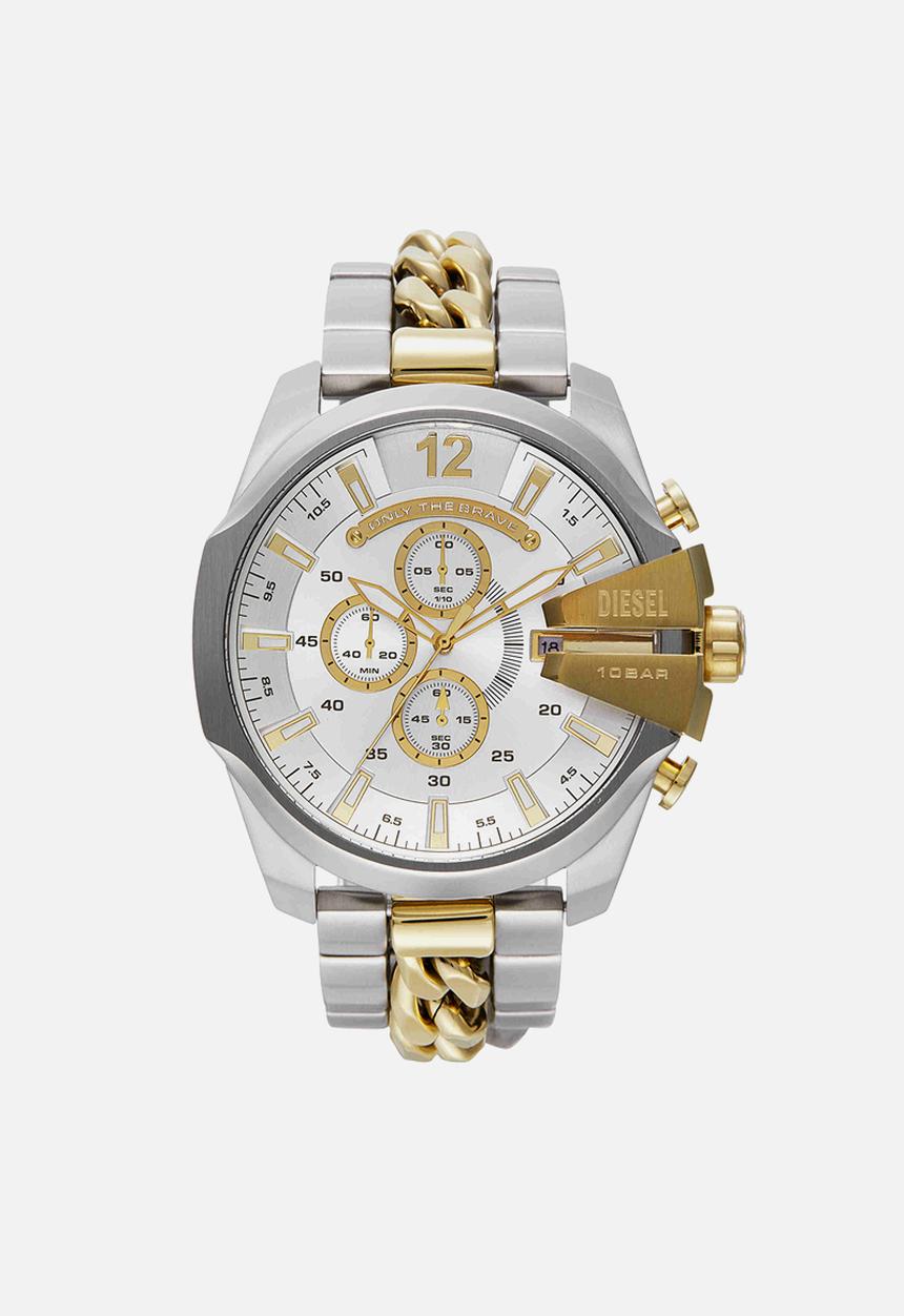 Diesel Mens Mega Chief Two Tone Watch In Silver And Gold