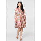 Stella Morgan Womens Long Sleeves With Elastic At Cuff Button Through Dress In Rust Multi
