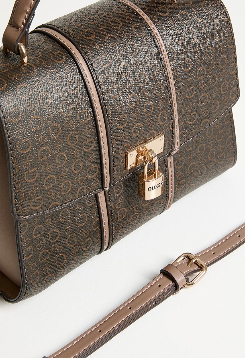 Guess Emberly Top Handle Crossbody Bag In Natural