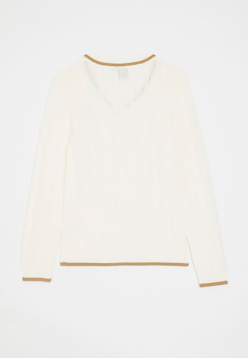 Polo Boys V-Neck Cable Knit Jersey In Off White