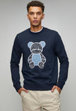 Ben Sherman Mens Bear Applique Fur Crew Sweatshirt In Navy