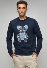 Ben Sherman Mens Bear Applique Fur Crew Sweatshirt In Navy