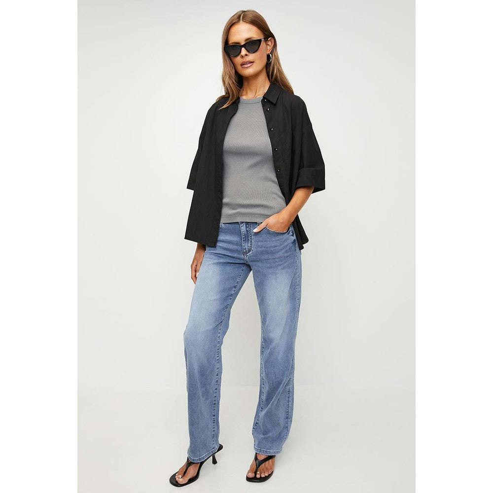 Stella Morgan Ladies Mid-Waist Straight Leg Jeans In Light Denim