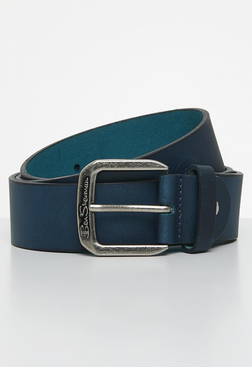 Ben Sherman Men Target Emboss Leather Belt Cobalt