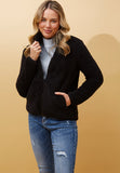 Izabel London Long Sleeve Zip Through Teddy Jacket In Black