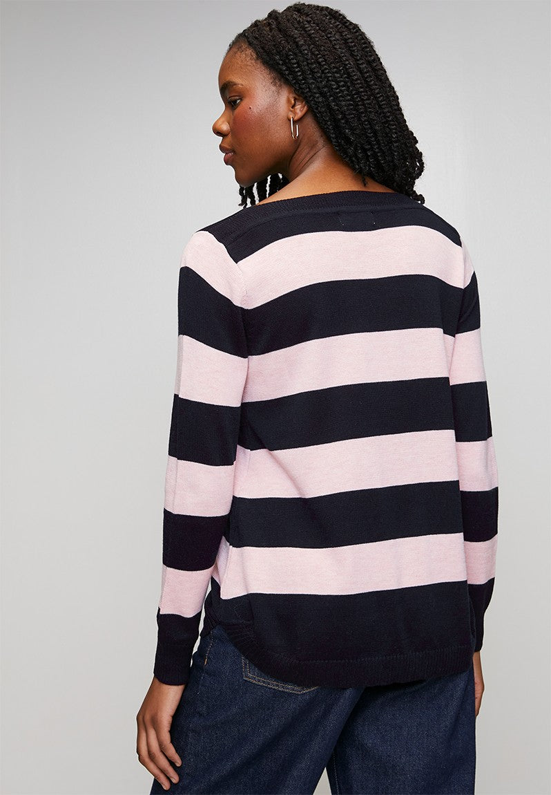Stella Morgan Long Sleeve Boat Neck Wool Blend Sweater In Navy
