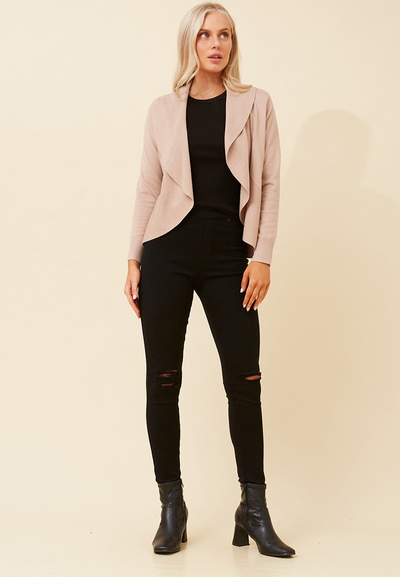 Stella Morgan Long Sleeve Waterfall Cardigan Sweater In Clay