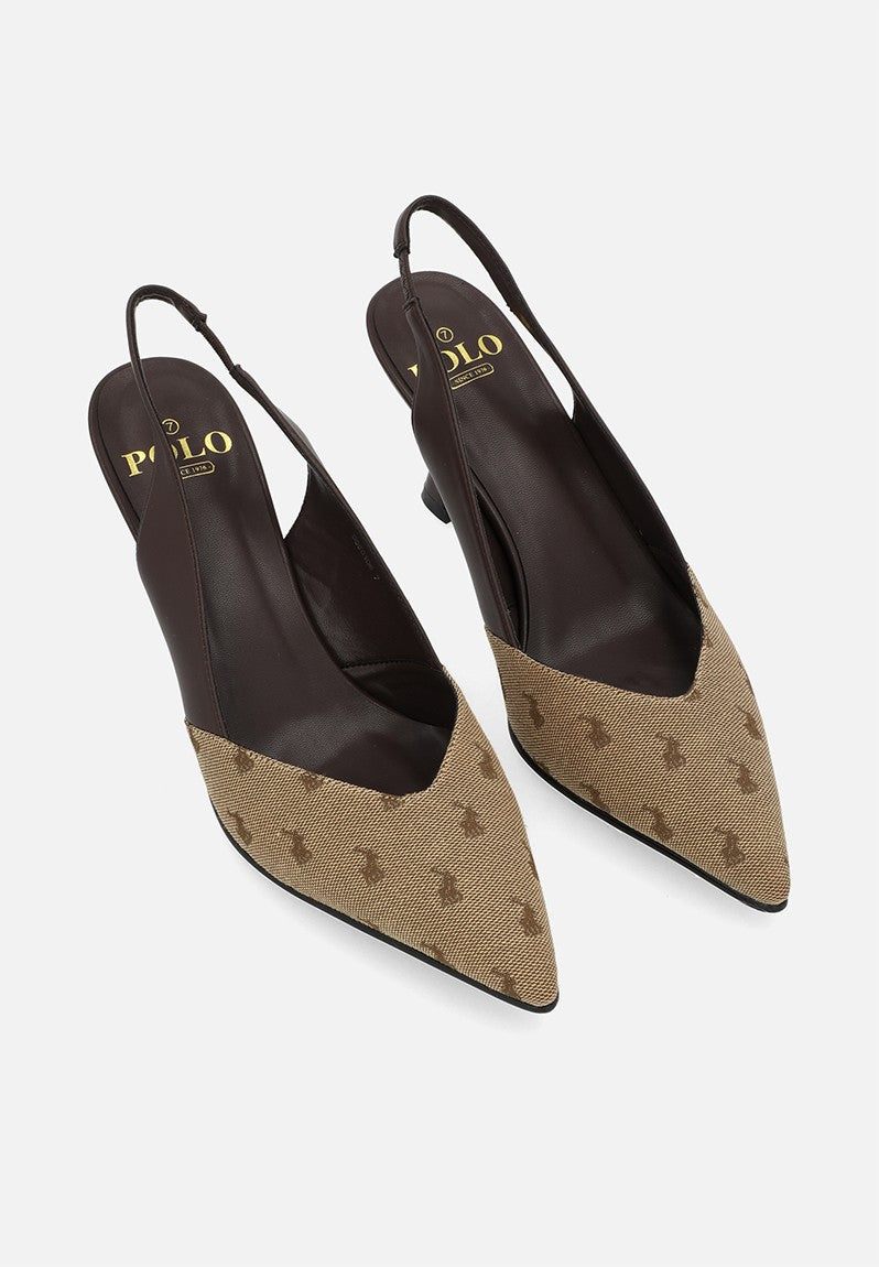 Polo 0050106 Womens Jacquard Slingback Heels Brown