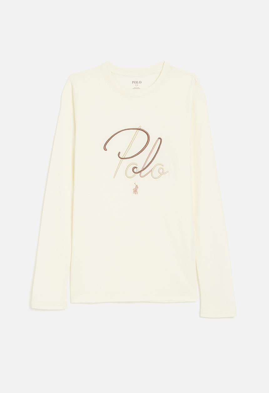 Polo Girls  Skylar Embroidered Long Sleeve T-shirt In Off White