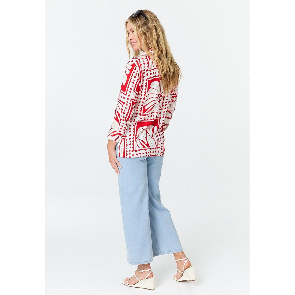 Mandi Collared Blouse In Red Multi