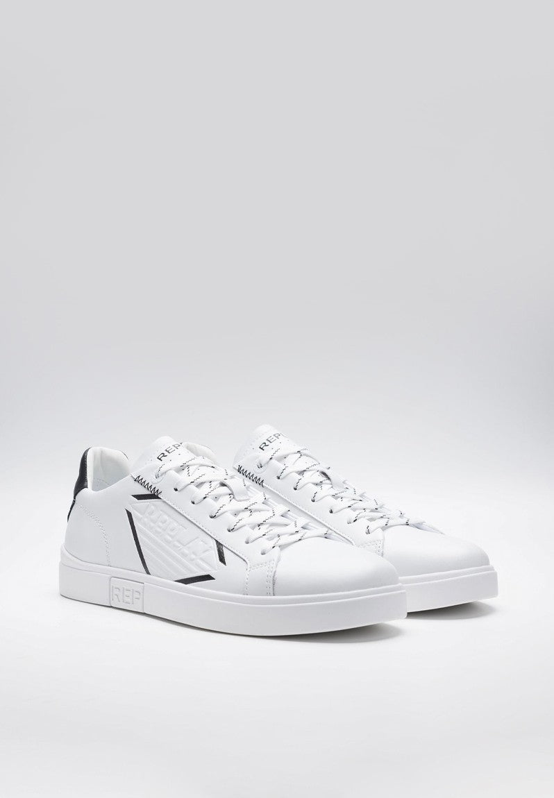Replay Mens Polys Stamp Sneakers In White & Black