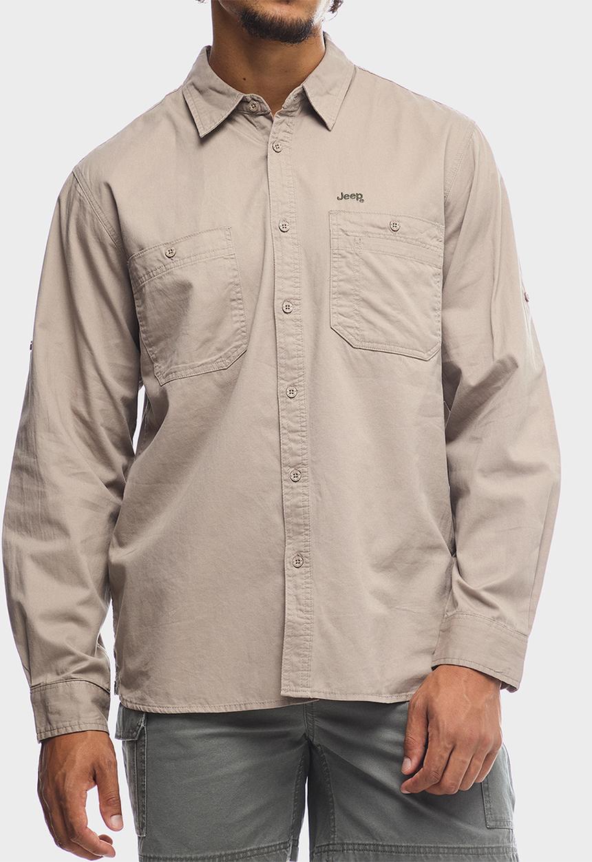 Jeep Mens Willys Long Sleeve Workshirt In Khaki