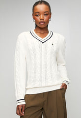 Polo Womens Jane Long Sleeve V-Neck Cable Knit Jearsey In Off White