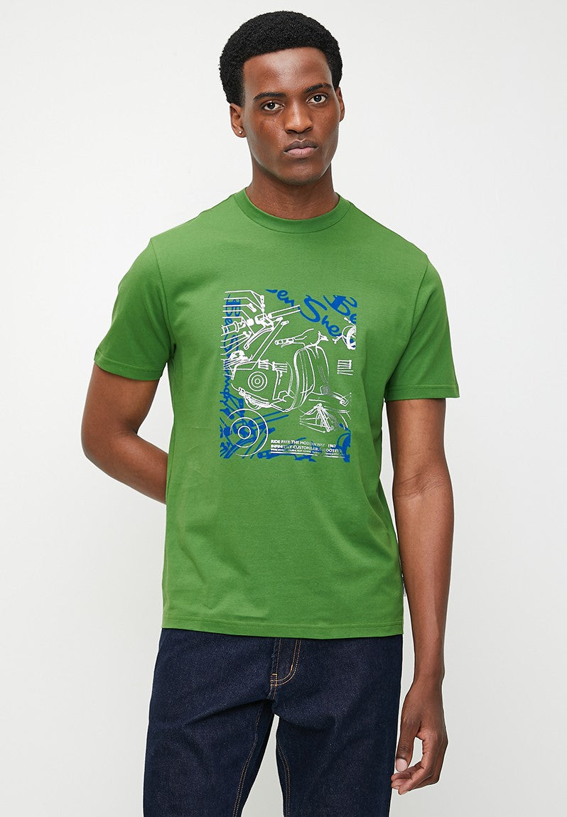 Ben Sherman Green Expolded Scooter Foil Print T -Shirt