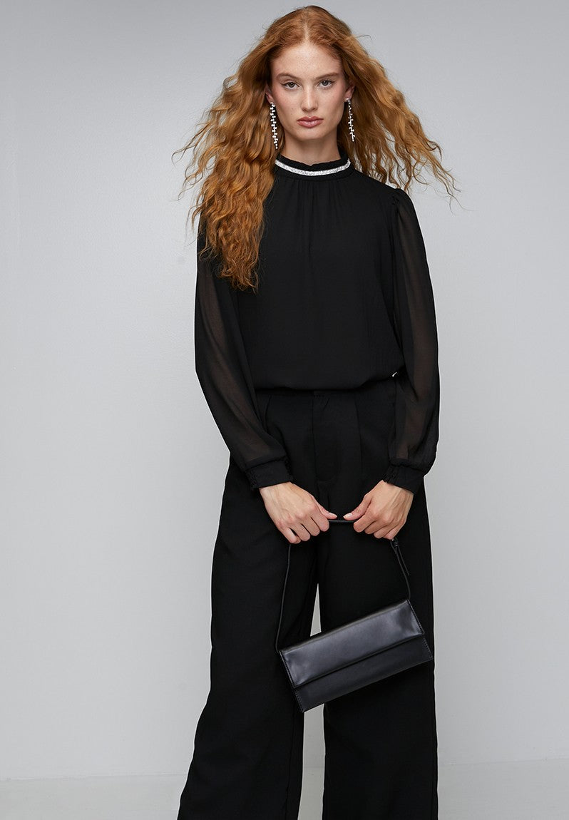Stella Morgan Long Sleeve High Neck With Embelishm In Black