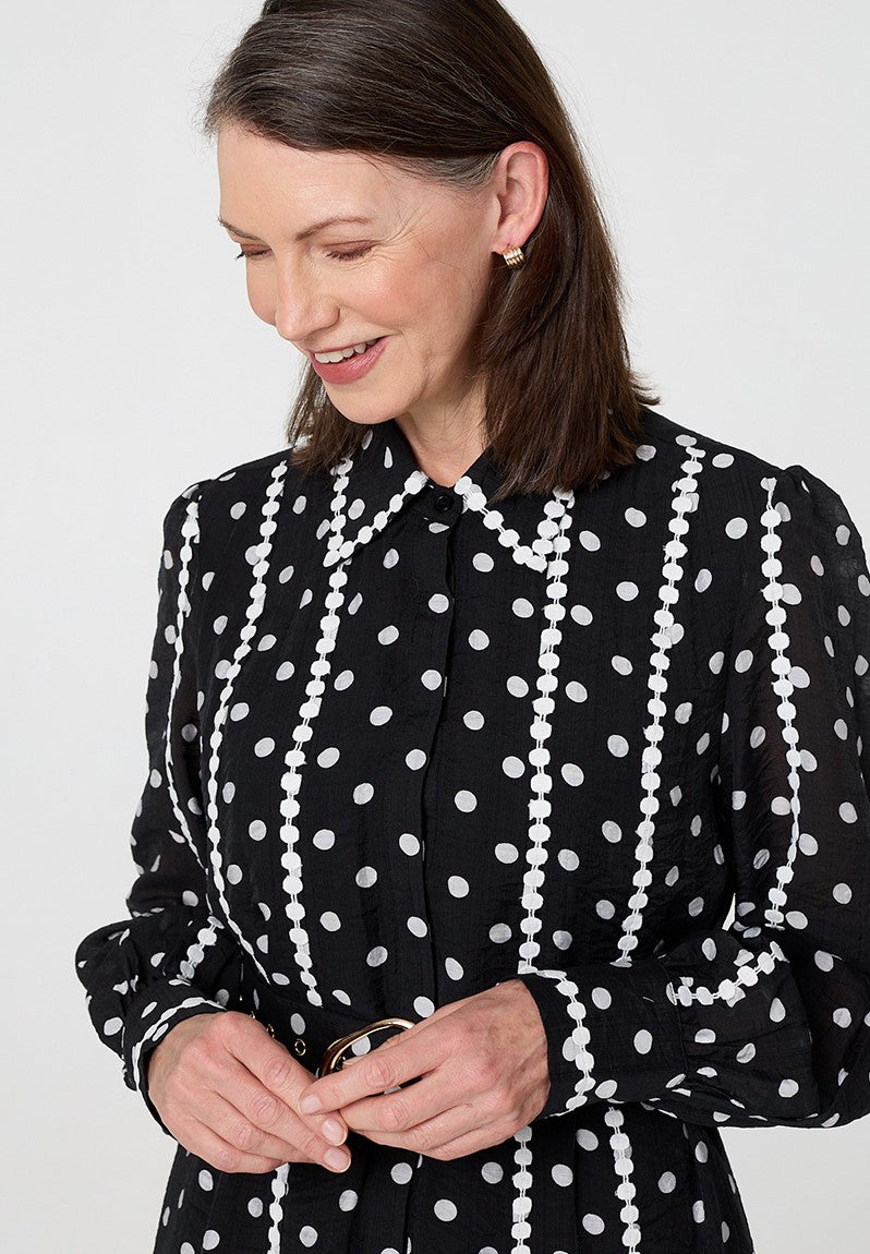 Stella Morgan Long Sleeve Button Through With Collar In Black