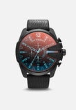 Diesel Mens Mega Chief Black Round Leather Watch