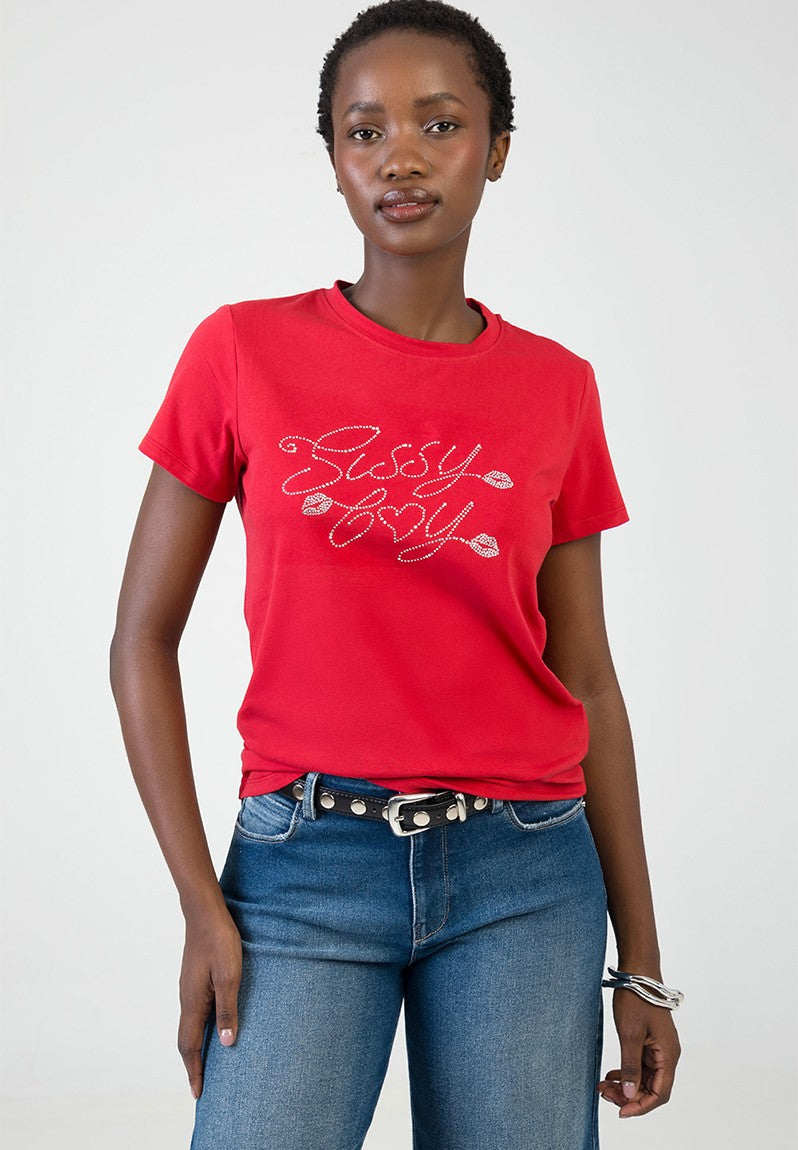 Sissyboy Womens Regular T-shirt With Bling Detail In Red