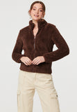 Izabel London Long Sleeve Zip Through Teddy Jacket In Chocolate