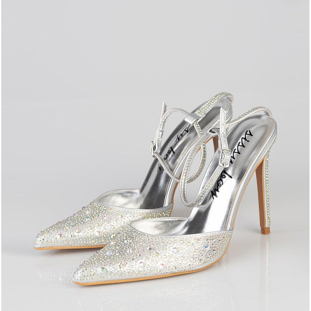Sissy Boy Bling Ankle Tie Court Heel In Silver