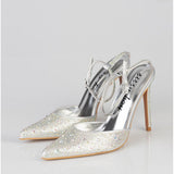 Sissy Boy Bling Ankle Tie Court Heel In Silver