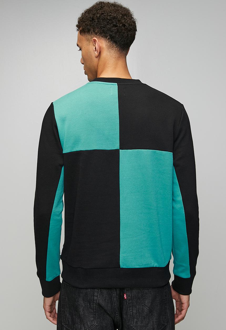 Ben Sherman Panel Crew Sweater In Aqua Teal And Black