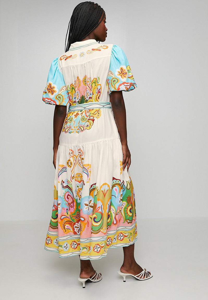 Stella Morgan Half Puff Sleeve Button Through In Multi