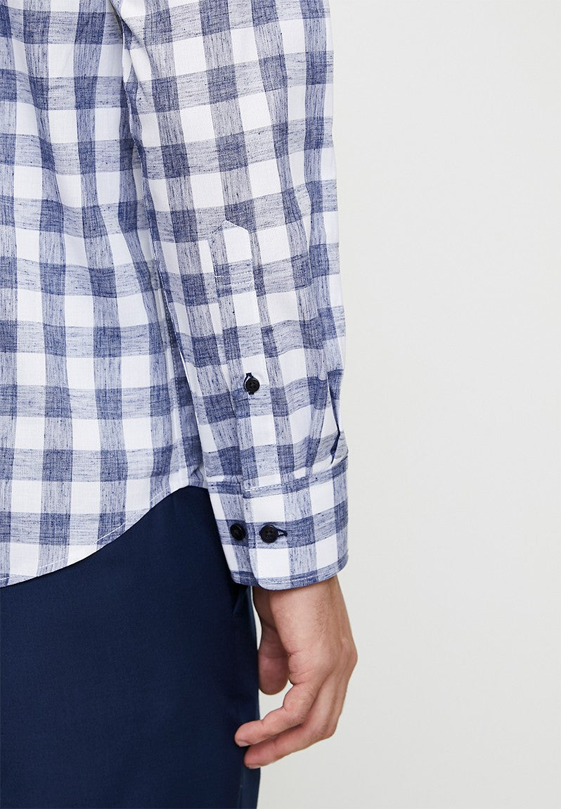 Polo Mens Long Sleeves Gingham Shirt Blue