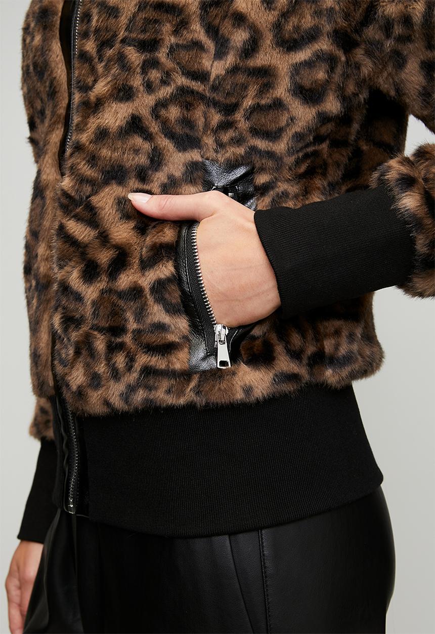 Stella Morgan Womens Animal Print Zip Through Faux Fur Jacket
