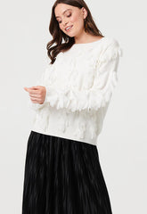 Izabel London Womens Crew Neck Sweater With Leaf Applique In White