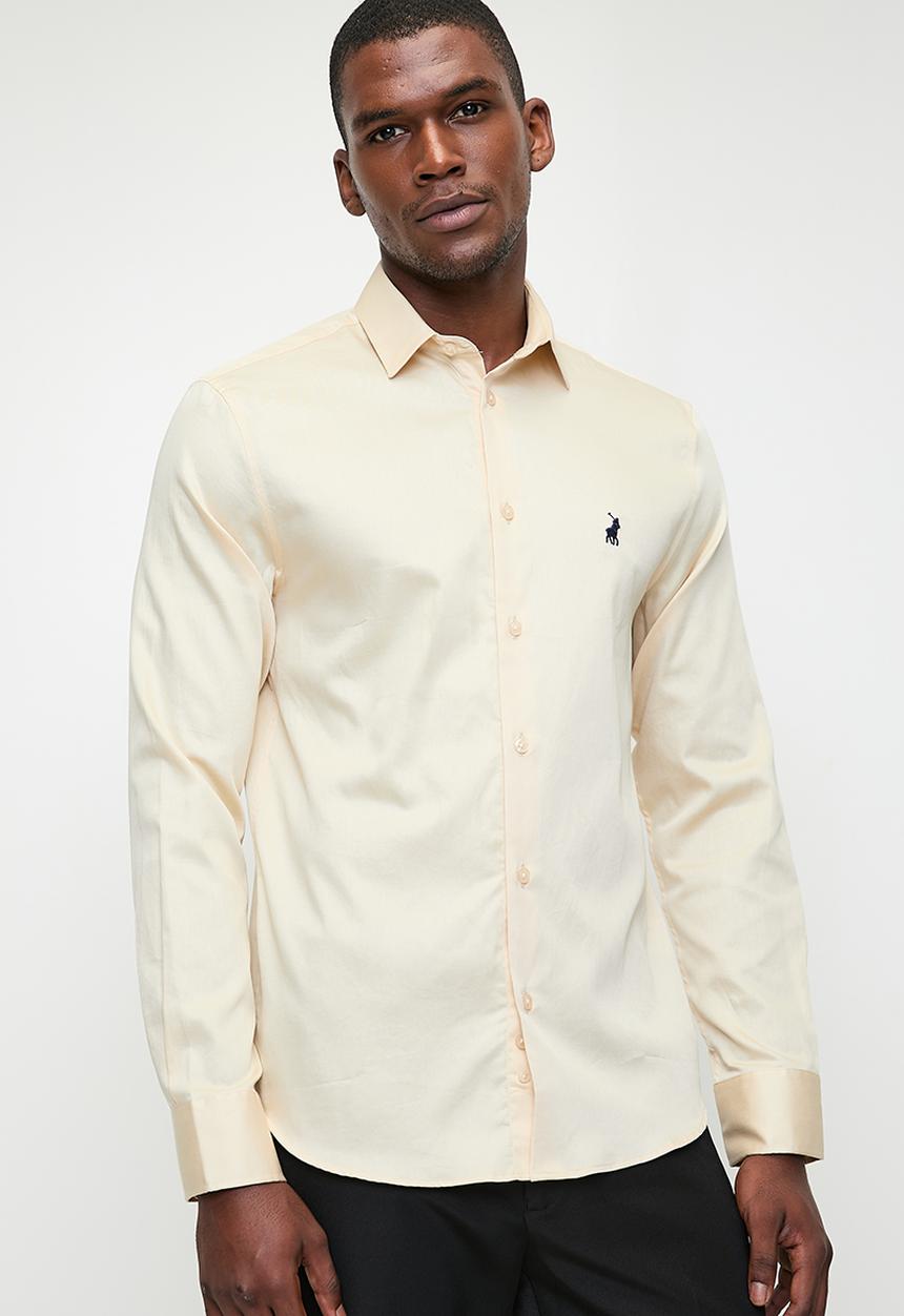 Polo Mens Essential Sateen Long Sleeve Shirt In Stone